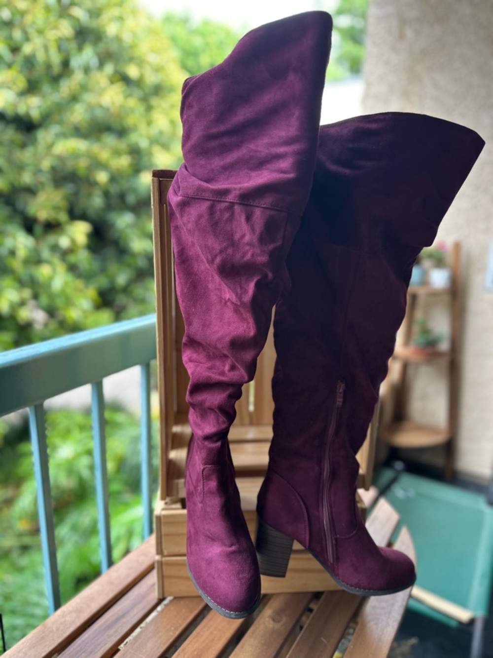 Women's WIDE CALF Over-the-Knee Suede Boots in Deep Plum
